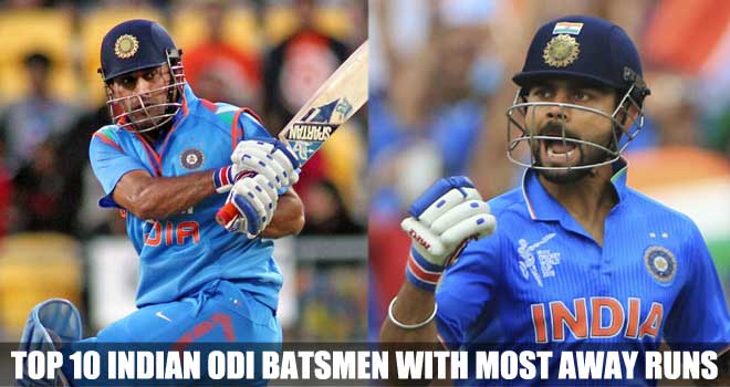 Top 10 Indian ODI Batsmen with Most Away Runs